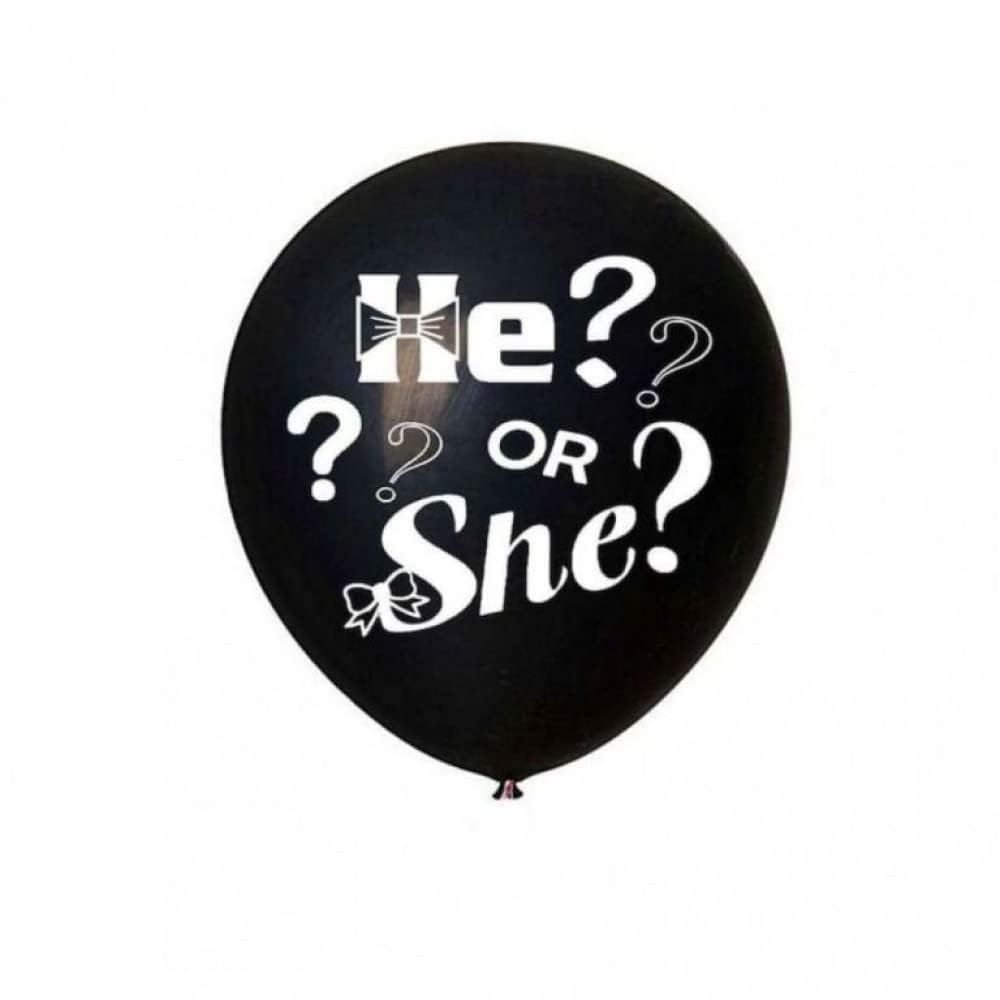 10pcs. Baby Shower 10inch Black Latex Balloons: Enigmatic HE SHE Question Marks Printed Goud Bharai Balloons | Celebrate Your Pregnancy Announcement with Mystery and Style!