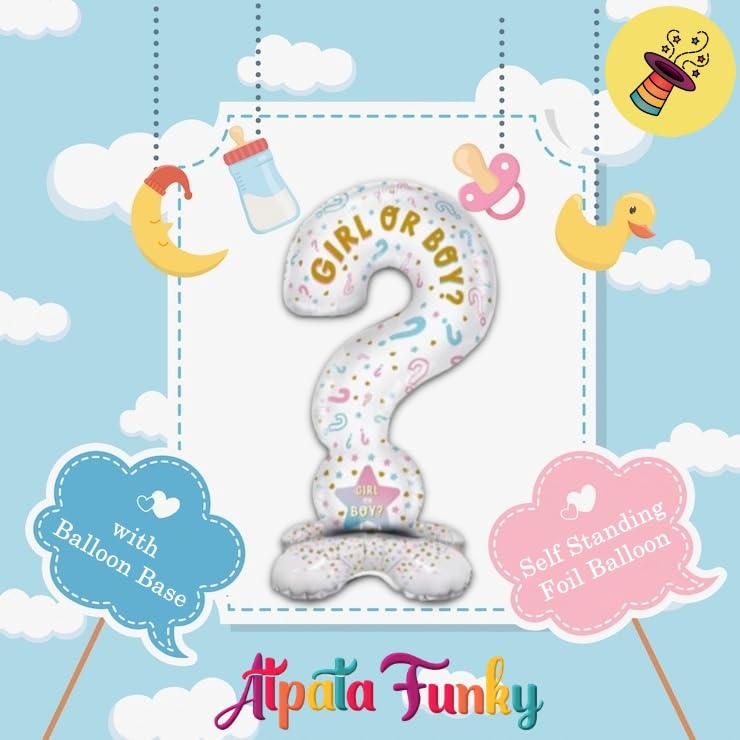 3.6 Feet Baby Shower Question Mark Shape Standee Foil Balloon for Eye-Catching Playful Decorative Baby Shower Mom To Be Parties