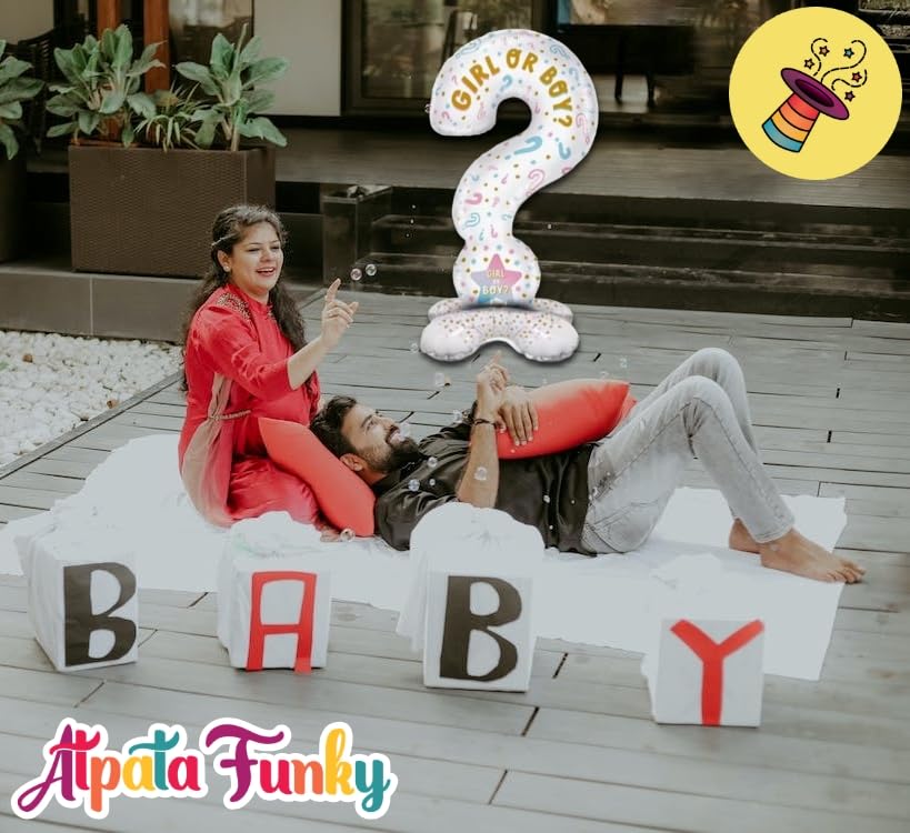 3.6 Feet Baby Shower Question Mark Shape Standee Foil Balloon for Eye-Catching Playful Decorative Baby Shower Mom To Be Parties