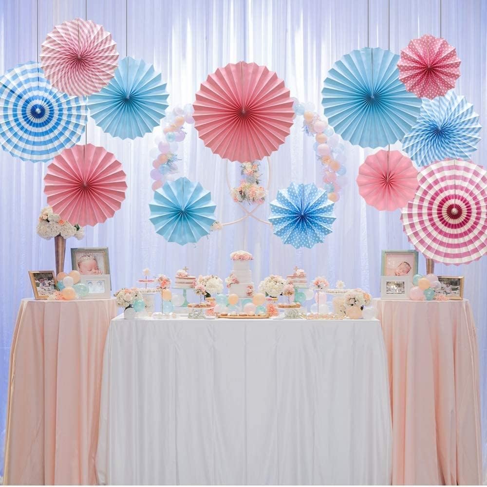 Paper Fan and Baby Boy Baby Girl Foil Balloons Set - Blue & Pink for Baby Shower Party Decor