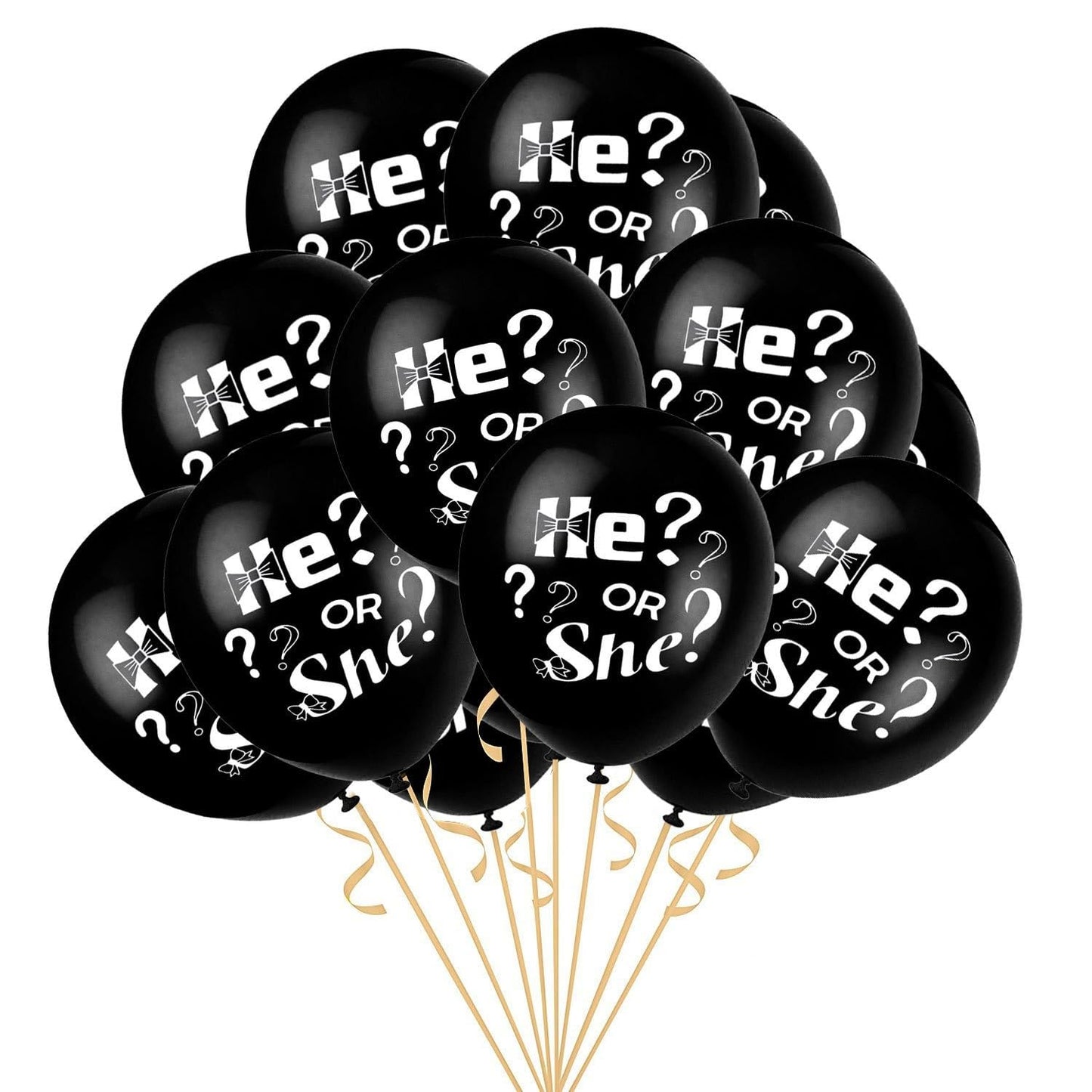 10pcs. Baby Shower 10inch Black Latex Balloons: Enigmatic HE SHE Question Marks Printed Goud Bharai Balloons | Celebrate Your Pregnancy Announcement with Mystery and Style!