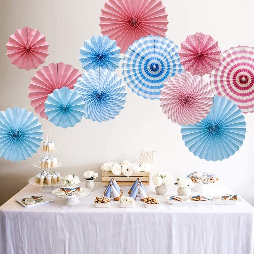 Paper Fan and Baby Boy Baby Girl Foil Balloons Set - Blue & Pink for Baby Shower Party Decor
