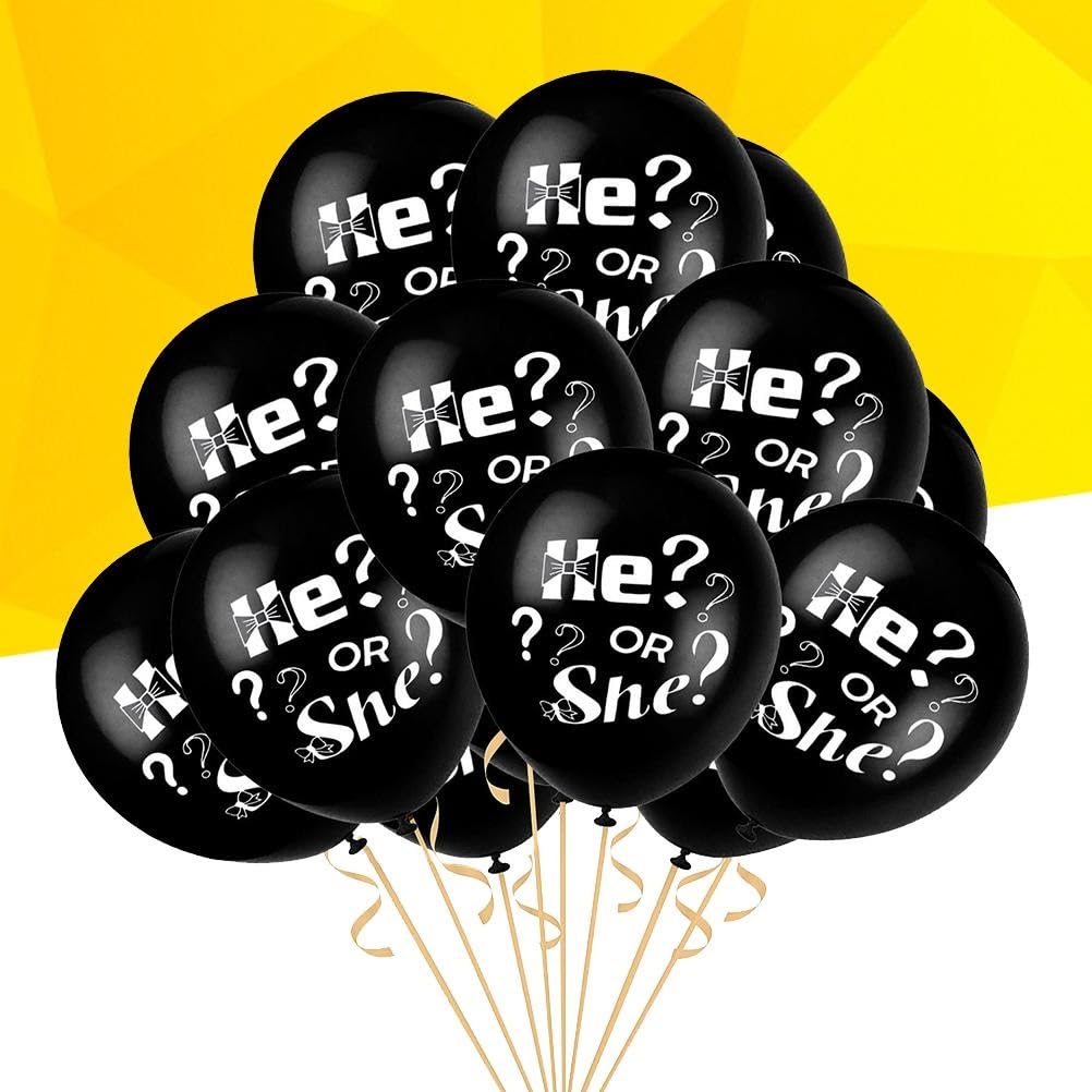 10pcs. Baby Shower 10inch Black Latex Balloons: Enigmatic HE SHE Question Marks Printed Goud Bharai Balloons | Celebrate Your Pregnancy Announcement with Mystery and Style!