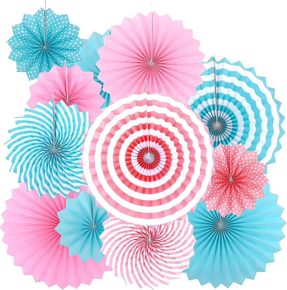 Paper Fan and Baby Boy Baby Girl Foil Balloons Set - Blue & Pink for Baby Shower Party Decor